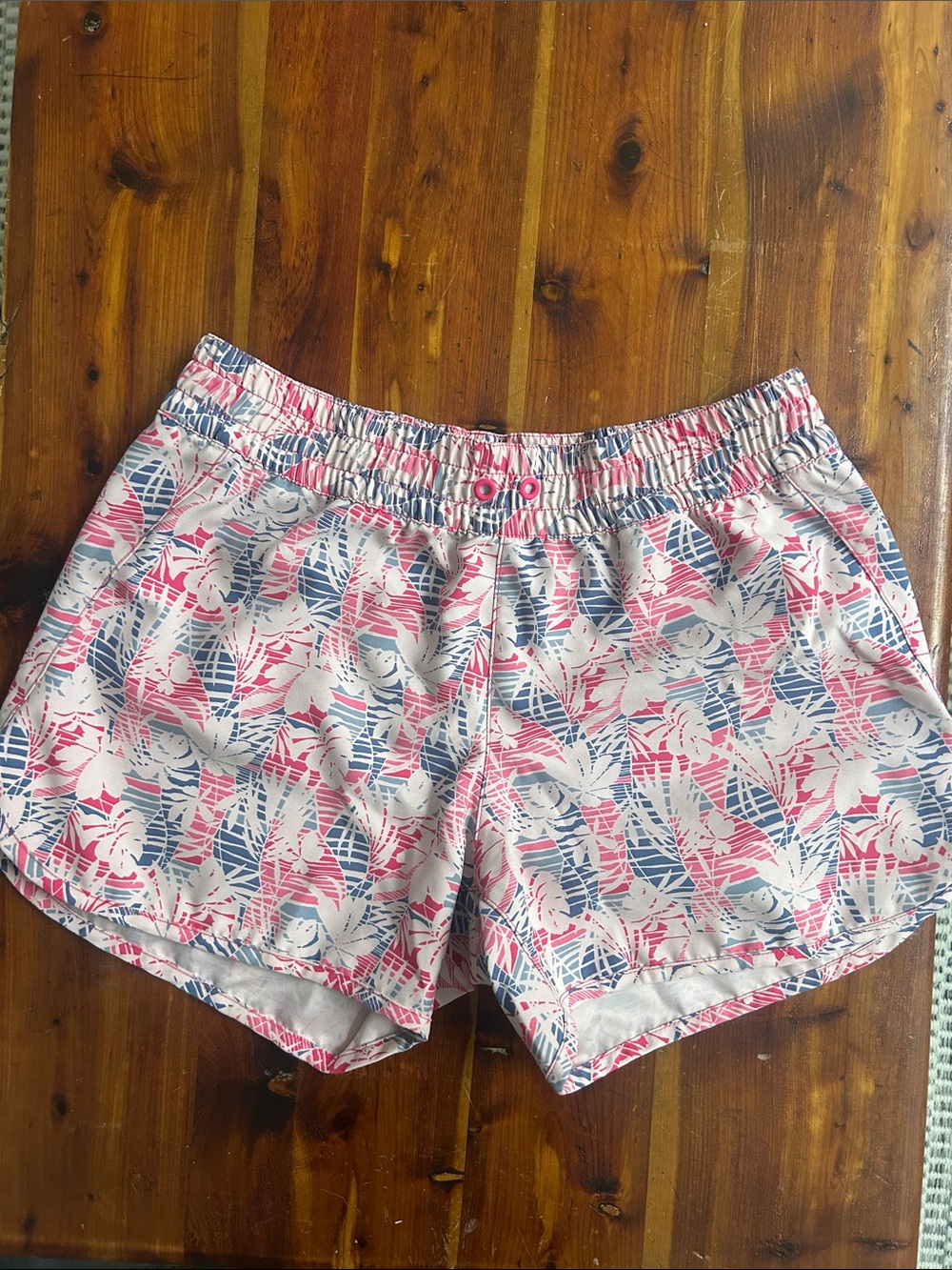 Columbia Pink & Blue Tropical Print Athletic Shorts